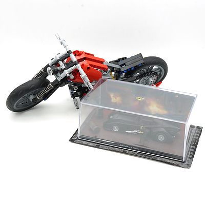 DC Comics Batmobile Model and a Motorcycle