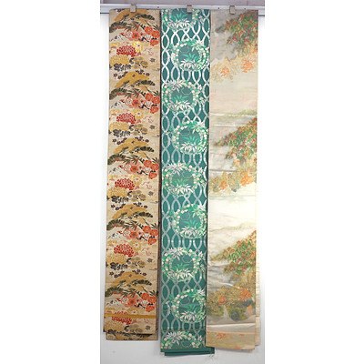 Three Large Japanese Embroidered Silk Obi