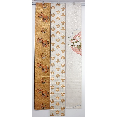 Three Large Japanese Embroidered Silk Obi