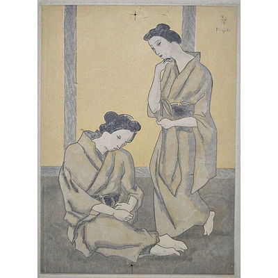 FOUJITA Tsuguharu Leonard (Japanese French 1886-1968) Images of a Geisha Dancing and Playing Instruments (3)