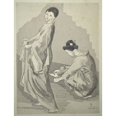 FOUJITA Tsuguharu Leonard (Japanese French 1886-1968) Images of a Geisha Dancing and Playing Instruments (3)