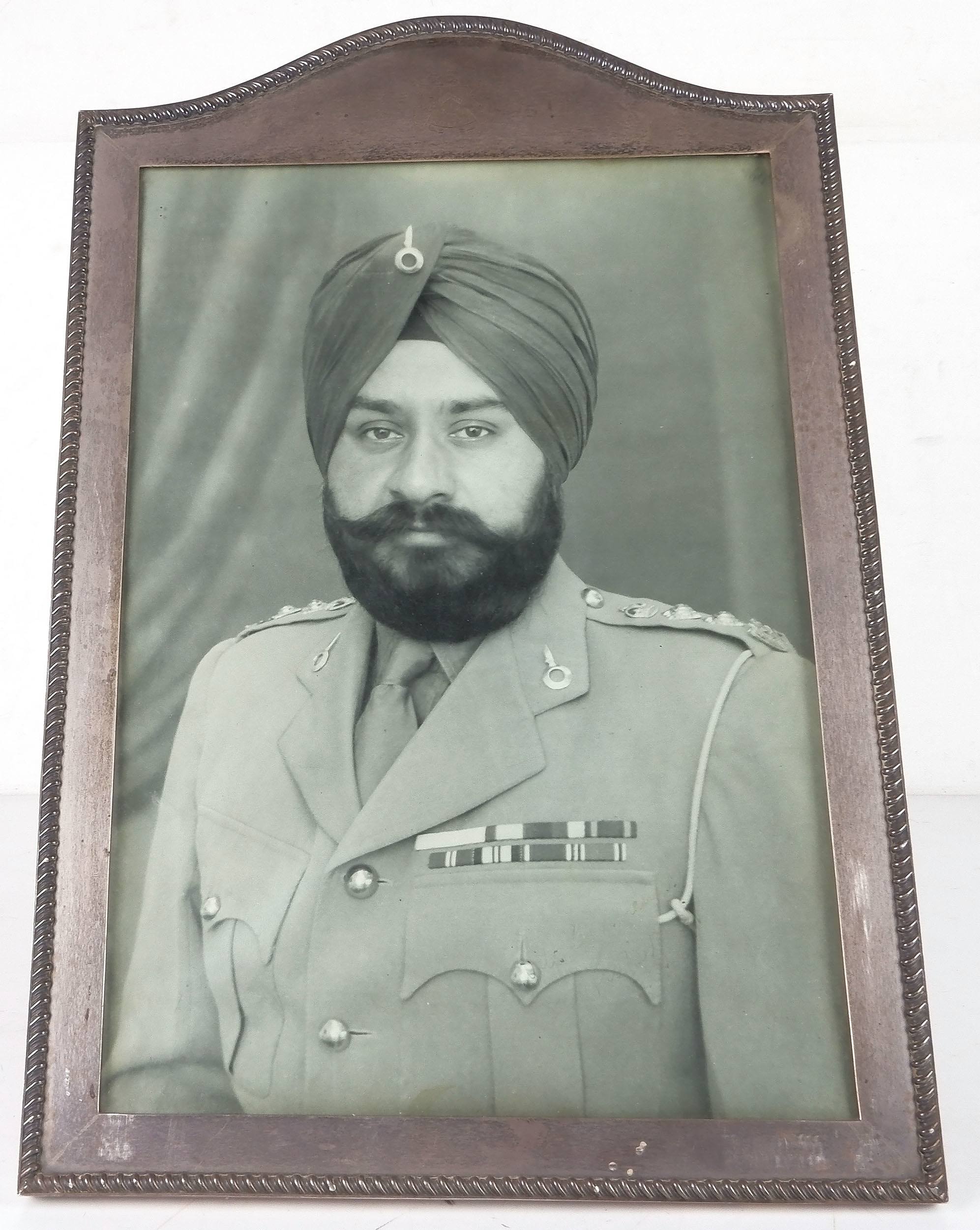 'Portrait of Maharaja Harinder Singh in Sterling Silver Frame Engraved with Faridkot State Coat of Arms, Including Ephemera'