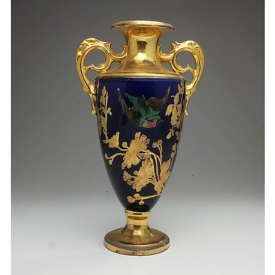 Hand Painted Polychrome and Gilded Porcelain Mantle Urn, Early 20th Century