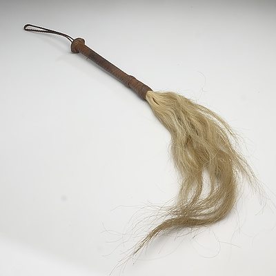 Antique Plaited Leather and Horse Hair Fly Whisk