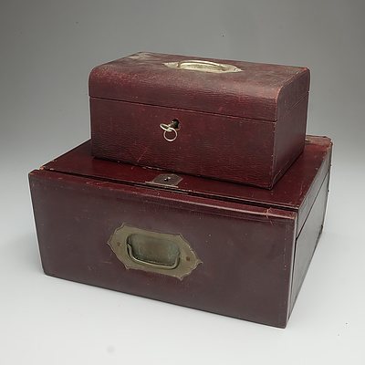 Vintage Faux Leatherwrap Travelling Desk Set with Writing Box