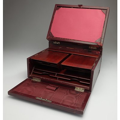 Vintage Faux Leatherwrap Travelling Desk Set with Writing Box