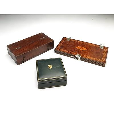 Walnut Acme Tie Press, Crested Gilt Tooled Leather Box and Antique Mahogany Documents Box