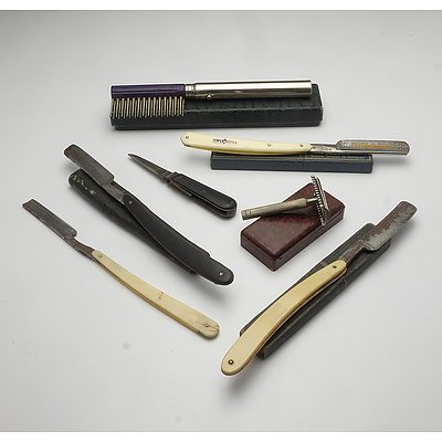 Group of Vintage Cut Throat Razors and Shavers Including Gillette, Blue Wonder, Joseph Rodgers & Sons and More
