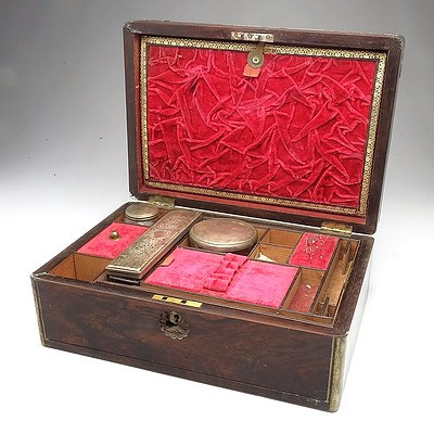 Early Victorian Rosewood and Brass Bound Vanity Box Circa 1850