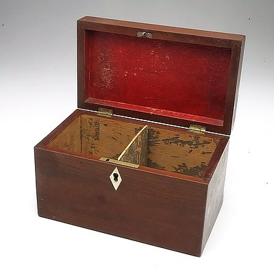 Antique Mahogany Box with Bone Diamond Shape Escutcheon, 19th Century
