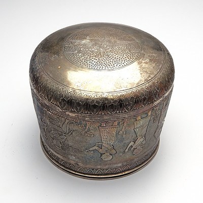Finely Engraved Silvered Vessel with Ancient Egyptian Panorama, Probably Cairo Circa 1900