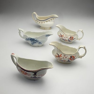 Five Victorian Gravy Boats Including Wood & Sons, Booths and Grindley & Co
