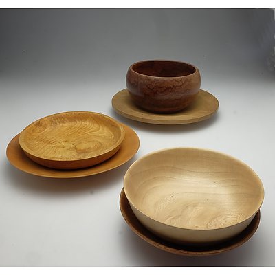 Various Wooden Handcrafted Bowls and Dishes Including Pine and Elderberry