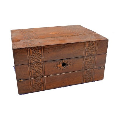 Victorian Figured Walnut Tunbridge Ware Writing Box, Late 19th Century