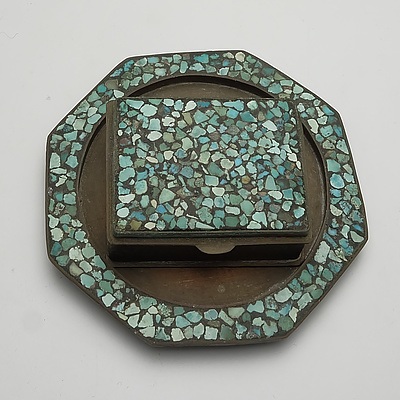 Indo Persian Box and Dish with Turquoise Grain Inlay