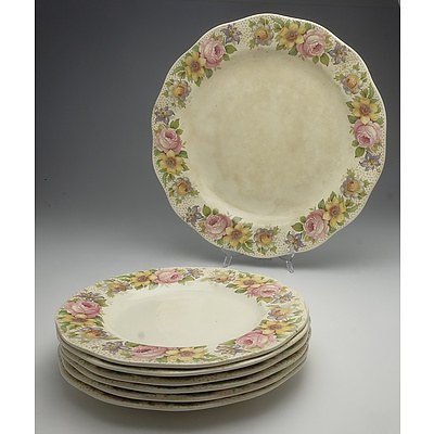 Group of Six Wedgwood Serving Plates and a Large Wedgwood Serving Platter with Floral Motif