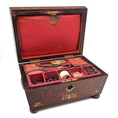 William IV Sarcophagus Shape Pearl Shell Inlaid Sewing Box Circa 1835