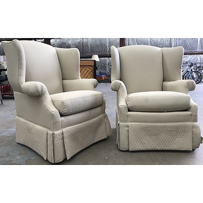 Two Drexel Heritage Wingback Armchairs