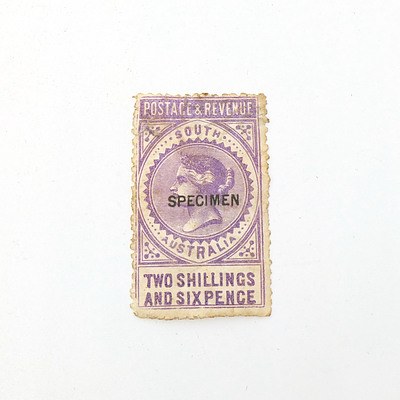 1886 South Australia Two Shillings and Six Pence Long Postage and Revenue Specimen Stamp
