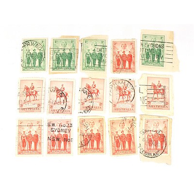 Five 1935 Australia KGV One Penny and Ten 1940 Australia Armed Forces Stamps,