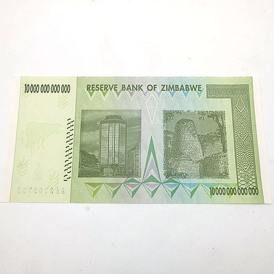 2008 Reserve Bank of Zimbabwe Ten Trillion Dollar Banknote - Uncirculated