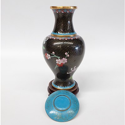 Cloisonne Contemporary Vase with Base and Dish