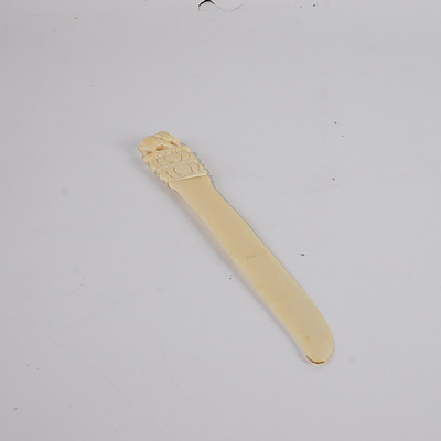 Ivory Carved Letter Opener with Elephant Motif Finial