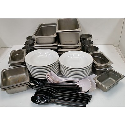 Selection of Commercial Crockery, Stainless Steel Kitchenware and Melamine Utensils