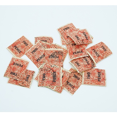 1930 Australia K6V 2d overprint on 1½d Red Stamps - Lot of 21 stamps