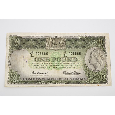 Australian One Pound Coombs/ Wilson Note HK21 408886