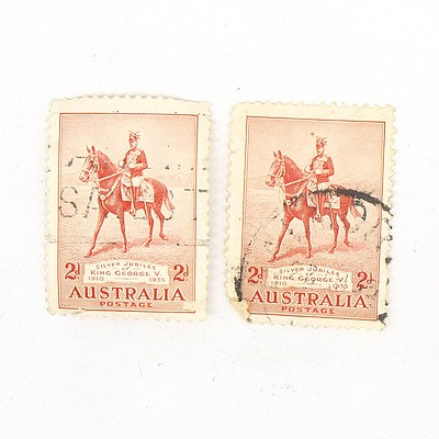 Two 1935 Australia Silver Jubilee 2d Stamps
