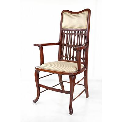Antique Arts & Crafts Style Armchair with Woven Striped Upholstery Circa 1900