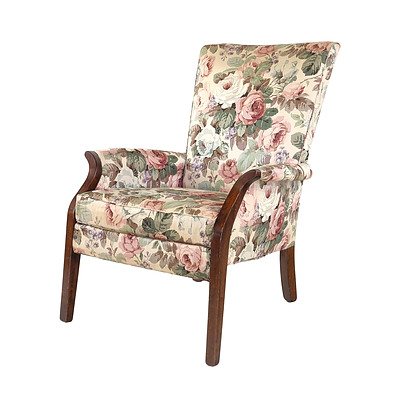 Vintage Floral Fabric Upholstered Armchair