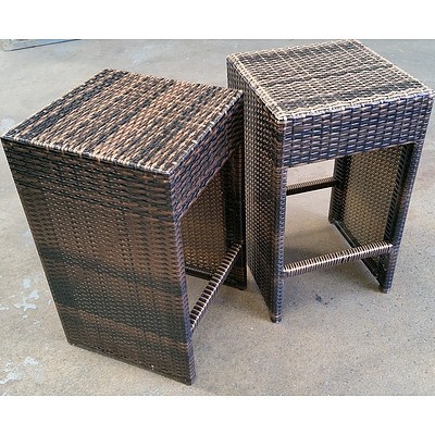 Two Outdoor Bar Tables and 12 Stools