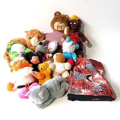 Group of Plush Soft Toys and T-Shirts