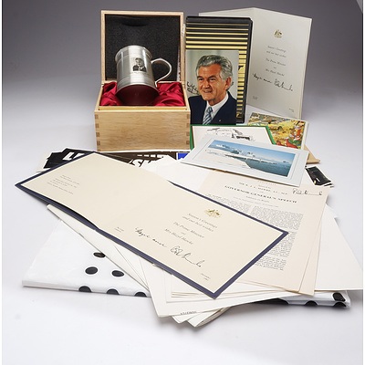 A Collection of Bob Hawke and Australian Labour Party Political Ephemera Including Signed Christmas Cards from Bob Hawke, Signed Photo of Bob Hawke