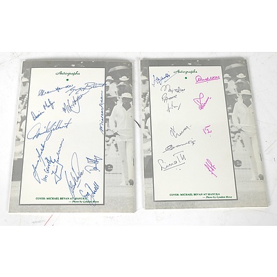 Two Signed Official Cricket Booklets from the Prime Ministers XI Vs India at Manuka Oval, 1991, Including Sachin Tendulkar, Shane Warne, Alan Border, and More
