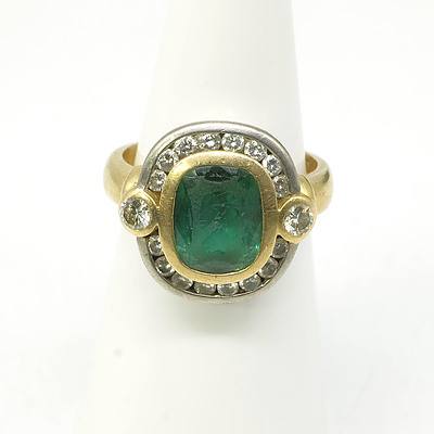 18ct White and Yellow Gold Ring with Tourmaline and Diamonds