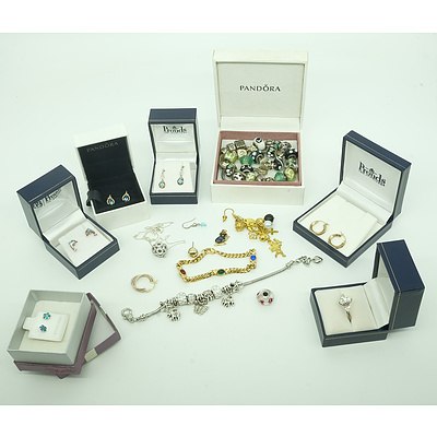 Group of Pandora Bracelets and Boxed Earrings