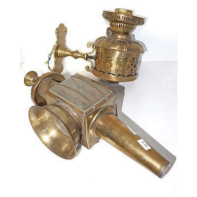 Reproduction Brass Coach Lantern and a Wall Lamp
