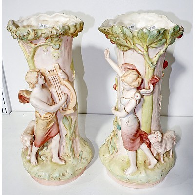 Pair of Czech Art Nouveau Figural Vases Circa 1910