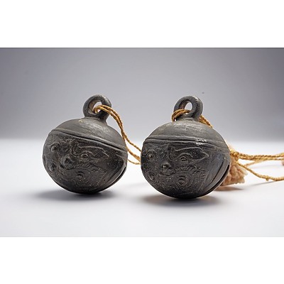 Two Yunnan South Chinese Bronze Elephant Bells with Taotie Masks, 19th Century