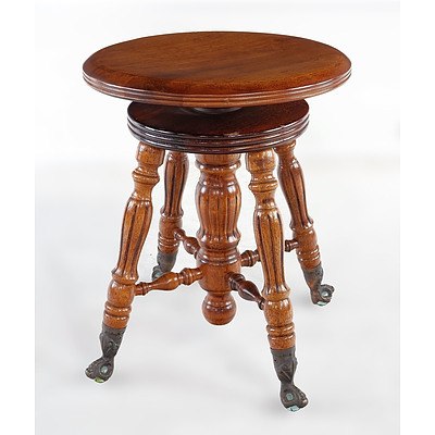 Antique Style Revolving Piano Stool with Glass Ball Feet