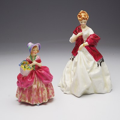 Pair of Royal Worcester China Figurines Including 'First Dance' and 'Cissie'