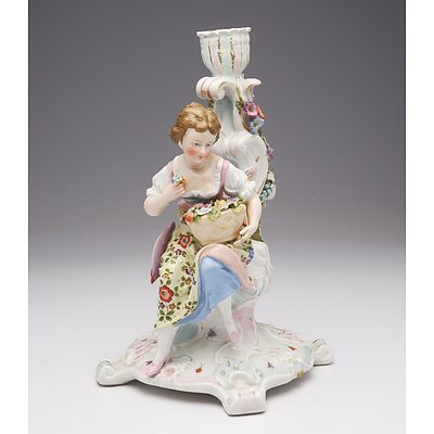 Floral Basket Girl Sitting on Column China Figurine
