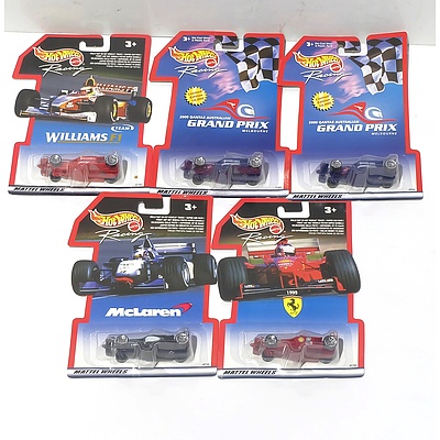Five Hot Wheels Model Cars from the Melbourne 2000 Grand Prix Series