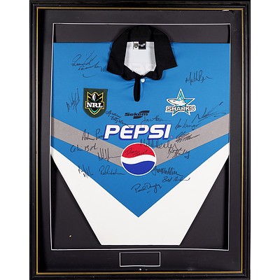 Cronulla-Sutherland Sharks 1999 Retro Pepsi Jersey With Nineteen Signatures Including Mat Rogers