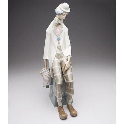 Lladro Seated Clown with Soncertina Accordian Porcelain Figure