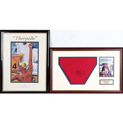 Framed Speedos Signed by Ian Thorpe and Framed Photograph Signed by Ian Thorpe