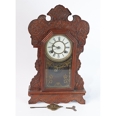 An Gilbert American Oak 'Gingerbread' Mantle Clock